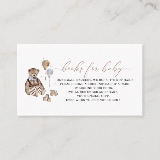 Waterverf teddybeer kinderkamer baby shower informatiekaartje (Voorkant)