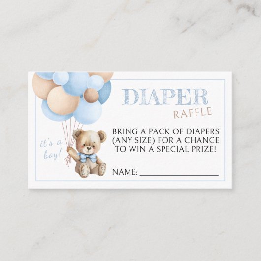 Waterverf Teddybeer luier verloting kaartjes Informatiekaartje (Voorkant)