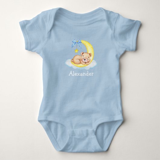 Waterverf Teddybeer Maan Boog Blauw Romper (Voorkant)