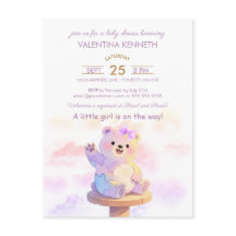 Waterverf Teddybeer Meisje Baby Shower Uitnodiging