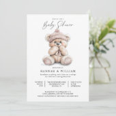 Waterverf teddybeer meisje Baby shower uitnodiging (Staand voorkant)