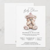 Waterverf teddybeer meisje Baby shower uitnodiging (Voorkant / Achterkant)