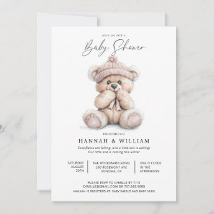Waterverf teddybeer meisje Baby shower uitnodiging
