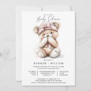 Waterverf teddybeer meisje roze Pet Baby shower Kaart