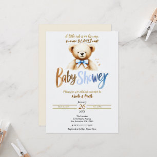 Waterverf Teddybeer Net-niet-blauw Baby Shower Kaart