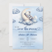 Waterverf teddybeer over het maan Baby shower Kaart (Voorkant)