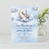 Waterverf teddybeer over het maan Baby shower Kaart (Staand voorkant)