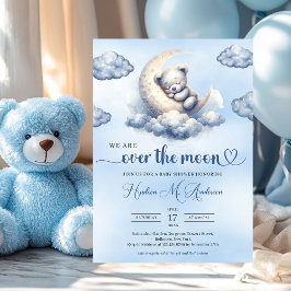 Waterverf teddybeer over het maan Baby shower Kaart