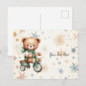 Waterverf teddybeer sterren groene fiets mooi briefkaart (Voorkant / Achterkant)