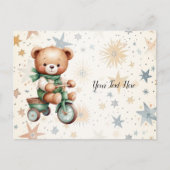 Waterverf teddybeer sterren groene fiets mooi briefkaart (Voorkant)