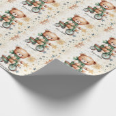 Waterverf teddybeer sterren groene fiets mooi cadeaupapier (Hoek)