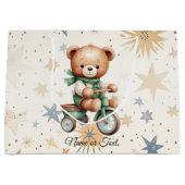 Waterverf teddybeer sterren groene fiets mooi groot cadeauzakje (Voorkant)