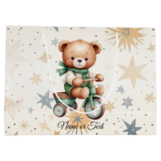 Waterverf teddybeer sterren groene fiets mooi groot cadeauzakje (Achterkant)