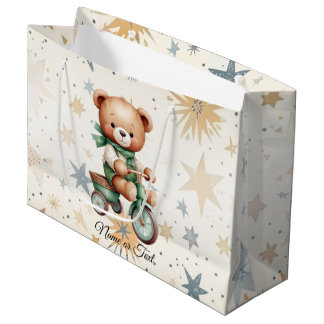 Waterverf teddybeer sterren groene fiets mooi groot cadeauzakje
