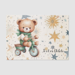 Waterverf teddybeer sterren groene fiets mooi tissuepapier