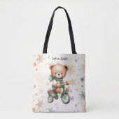 Waterverf teddybeer sterren groene fiets mooi tote bag (Voorkant)