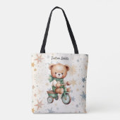Waterverf teddybeer sterren groene fiets mooi tote bag (Achterkant)