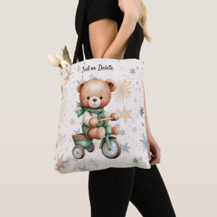 Waterverf teddybeer sterren groene fiets mooi tote bag