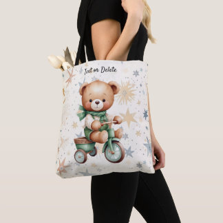 Waterverf teddybeer sterren groene fiets mooi tote bag