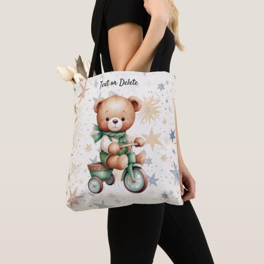 Waterverf teddybeer sterren groene fiets mooi tote bag (Dichtbij)