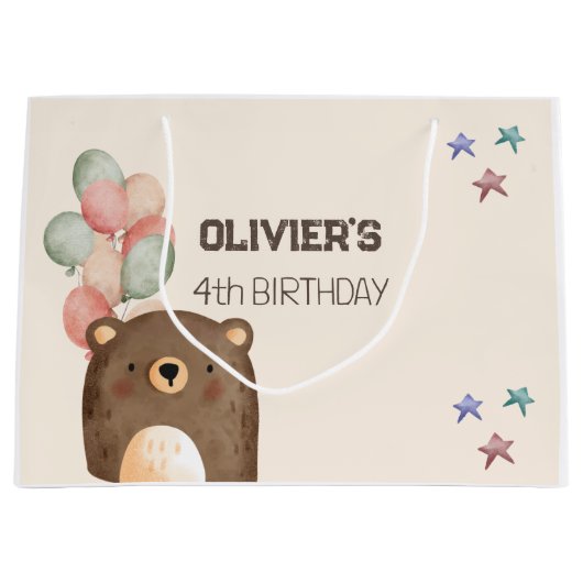 waterverf teddybeer verjaardagscadezak groot cadeauzakje (Voorkant)