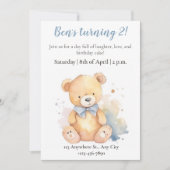 Waterverf teddybeer verjaardaguitnodiging voor kin kaart (Voorkant)