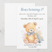 Waterverf teddybeer verjaardaguitnodiging voor kin kaart (Voorkant / Achterkant)