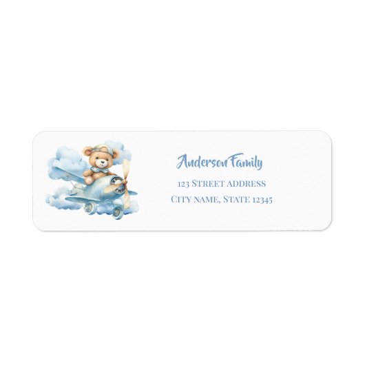 Waterverf Teddybeer Vliegtuig Etiket (Voorkant)