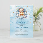 Waterverf teddybeer wolk negen Boy Baby shower Kaart (Staand voorkant)