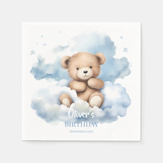 Waterverf Teddybeer Wolken Servet (Voorkant)