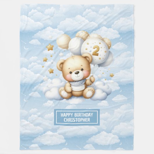 Waterverf teddyberendeken 2e verjaardag fleece deken (Voorkant)