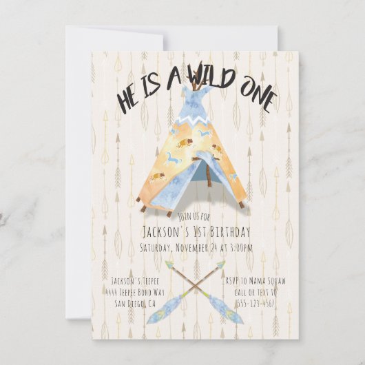 Waterverf Teepee 1e Verjaardag tribal boho Boy Kaart (Voorkant)