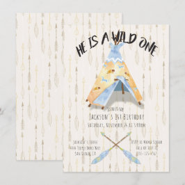 Waterverf Teepee 1e Verjaardag tribal boho Boy Kaart