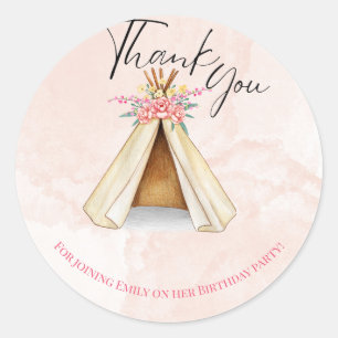 Waterverf Teepee Sleepover Birthday Dank u Ronde Sticker