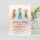 Waterverf Teepee Tent Slaapfeest Uitnodiging (Staand voorkant)