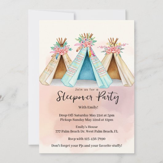 Waterverf Teepee Tent Slapeloze Nacht Uitnodiging (Voorkant)