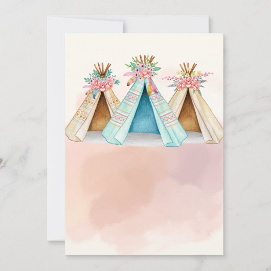 Waterverf Teepee Tent Slapendfeest Uitnodiging (Achterkant)