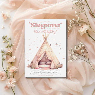 Waterverf teepee tent sleepover verjaardagsfeestje kaart