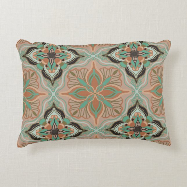 Waterverf Tegel Marokkaanse pasta Floral Accent Kussen (Voorkant)