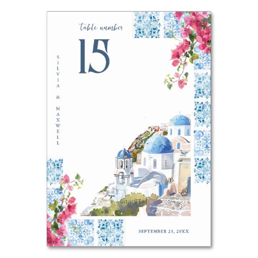Waterverf Tegels | Griekenland bruiloft Kaart (Voorkant)