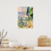 Waterverf tekening met een oude muur tegen de mont poster (Keuken)