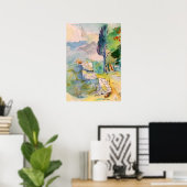 Waterverf tekening met een oude muur tegen de mont poster (Thuiskantoor)