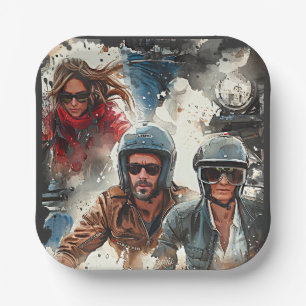 Waterverf tekening MotoBikers Papieren Bordje