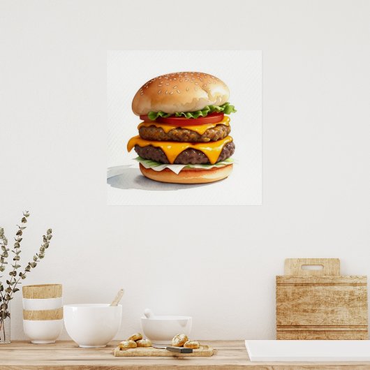Waterverf tekening van Cheeseburger Poster (Keuken)