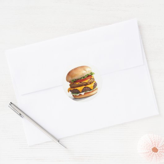 Waterverf tekening van Cheeseburger Ronde Sticker (Envelop)