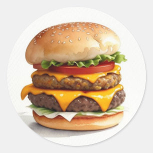 Waterverf tekening van Cheeseburger Ronde Sticker
