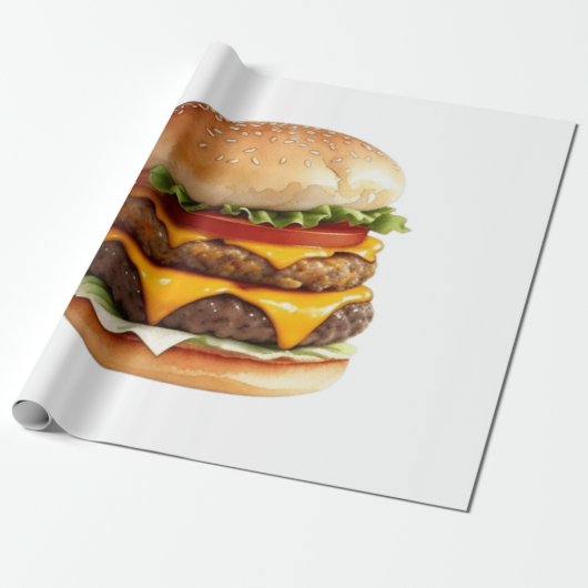 Waterverf Tekening van Delicious Cheeseburger Cadeaupapier (Uitgerold)