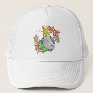 Waterverf tekening van een grappige Corella parrot Trucker Pet