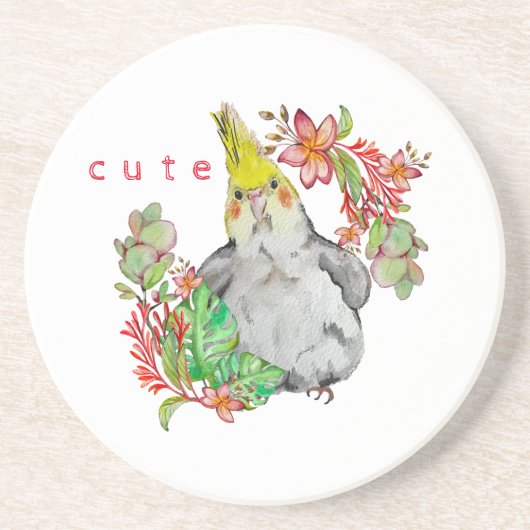 Waterverf tekening van een grappige Corella parrot Zandsteen Onderzetter (Voorkant)