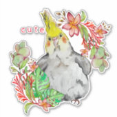 Waterverf tekening van een grappige papegaai in bl sticker (Voorkant)
